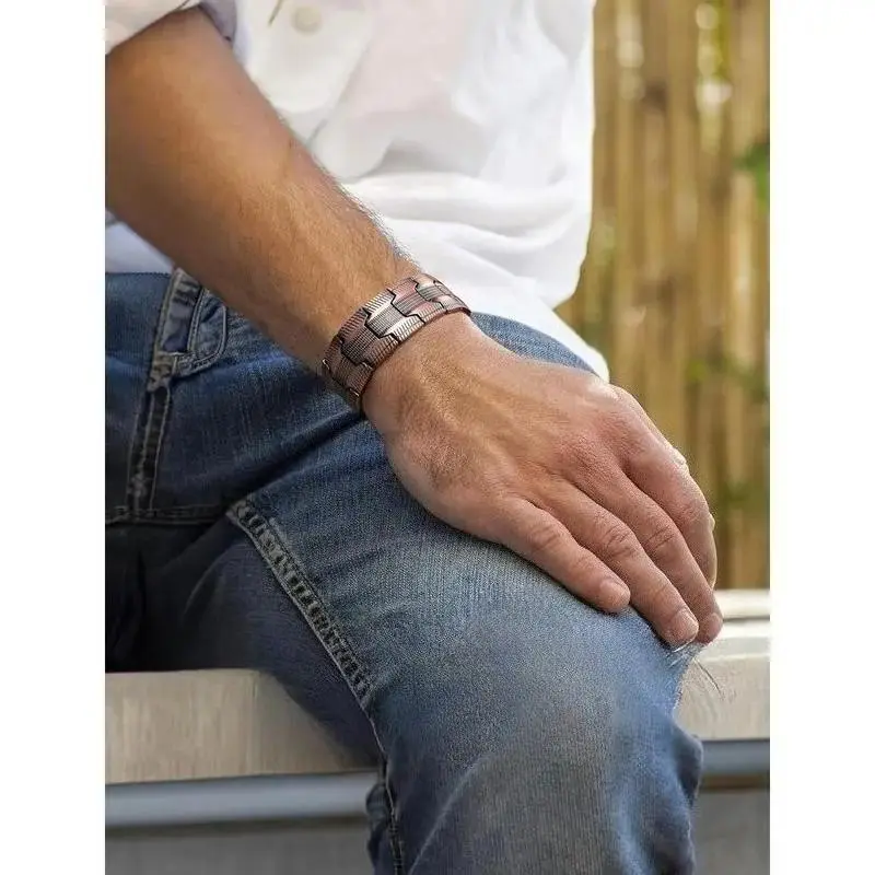 Men's Copper Bracelet, 3X Ultra-Strength Magnetic Bracelets, 99.99% Pure Copper with 3500 Gauss Neodymium Magnets, Adjustable, Trendy Bangles