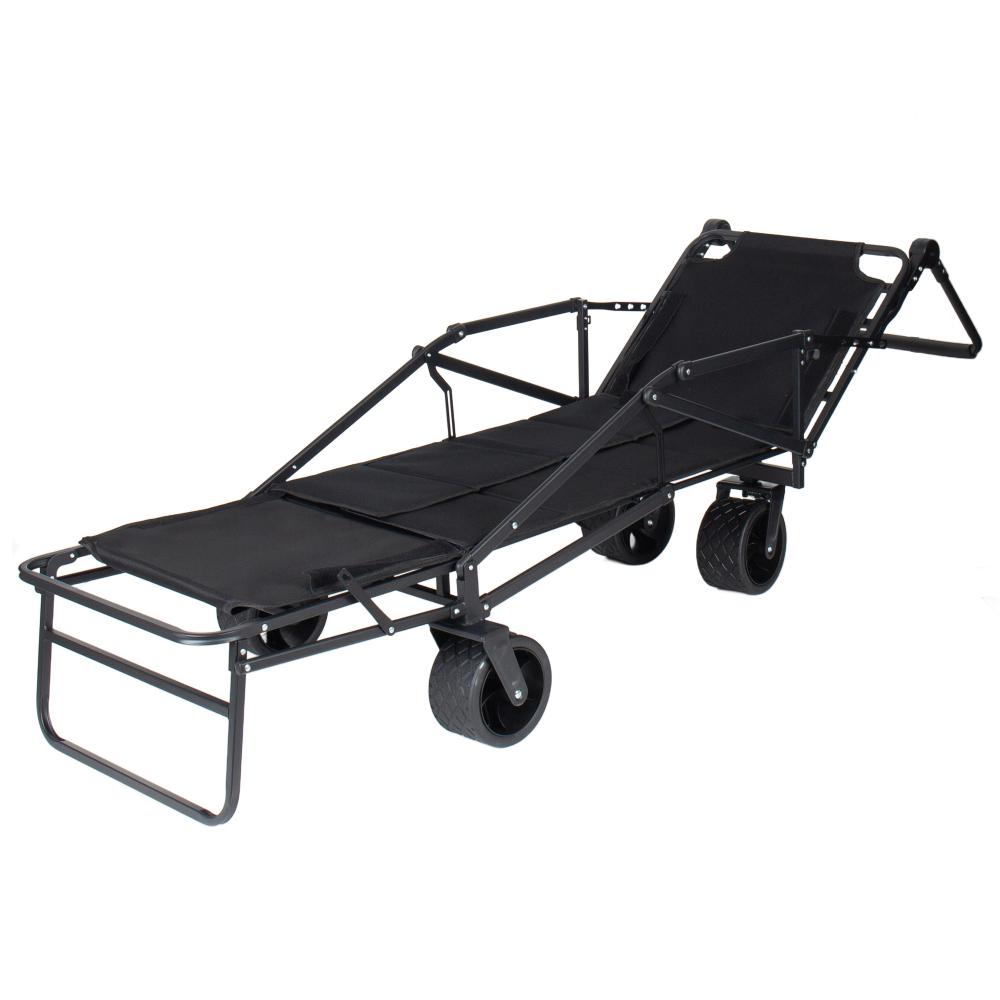 2-in-1 Multifunctional Folding Wagon Carts, Convertible Beach Chair with All-Terrain Wheels, 650lb Capacityfor Shopping Beach Camping Sports Garden, Black