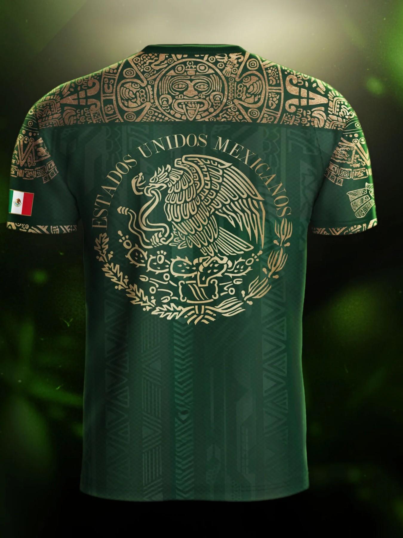 Mexico Aztec Eagle Heritage Soccer Jersey, All over Print, Fitted Casual Style for All Seasons, Unique Animal and Tribal Design