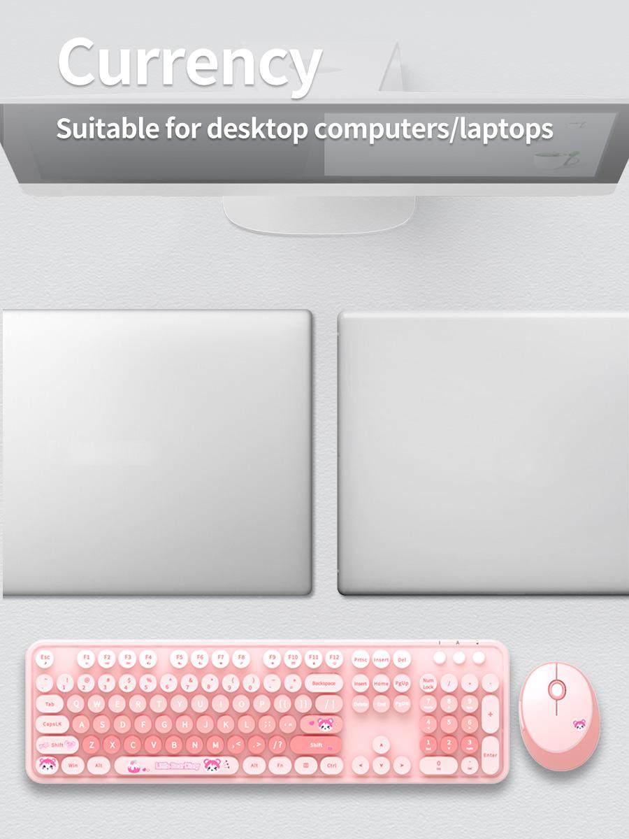 MOFii 1 Set Wireless Keyboard and Mouse Combo, Pink Bear Cute Office Keyboard Mouse, 2.4G Plug and Play, Compatible with Laptop & Desktop, US Qwerty (Battery Not Included)