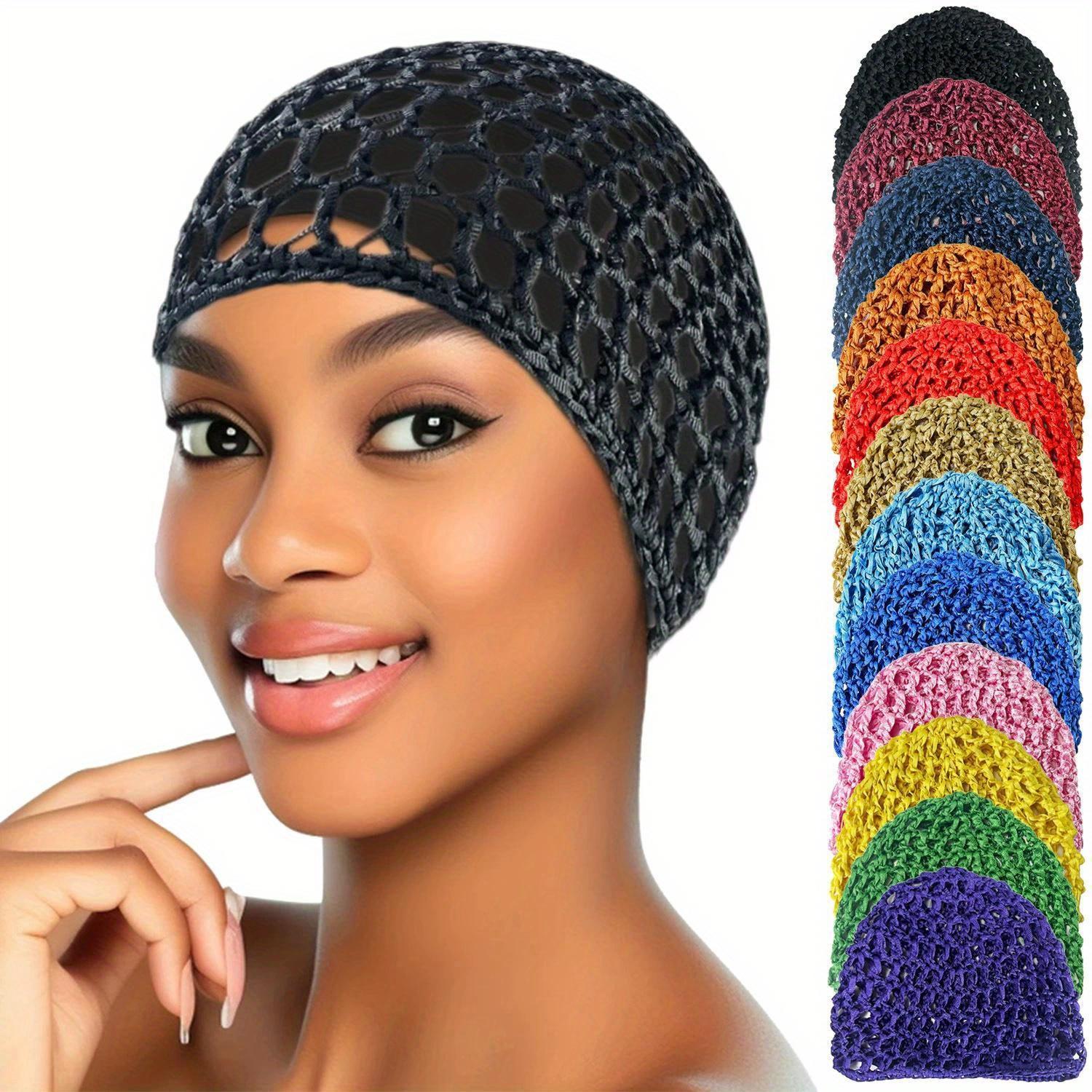 Women's Soft Knitted Hair Nets - Hollow-Out Breathable Bonnets, Knitted Net Wrap for Easy Wear, Hair Styling Accessories for Heatless Daily Care, 5Pcs Mixed Color Pack