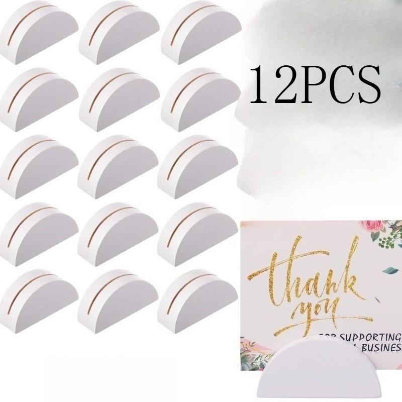 12pcs Wooden Photo Holders, Wedding Decor, Table Number Stands, Multi-Use Desktop Display Rack, Half-Circle Design, No Cards Included