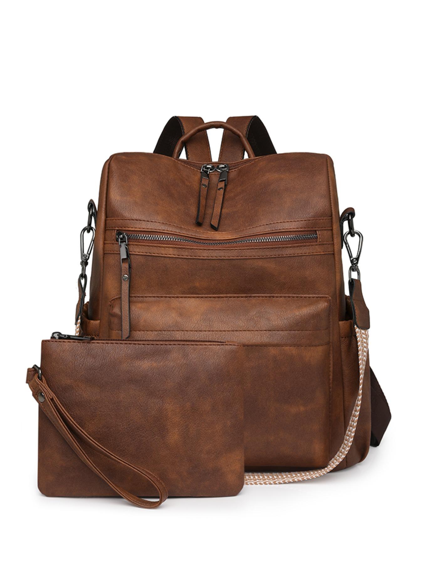 Two-Piece Backpack, Large Capacity Commuter Laptop Bag, Durable PU Material, Multi-Compartment Design, Ideal for Work, Travel, Shopping