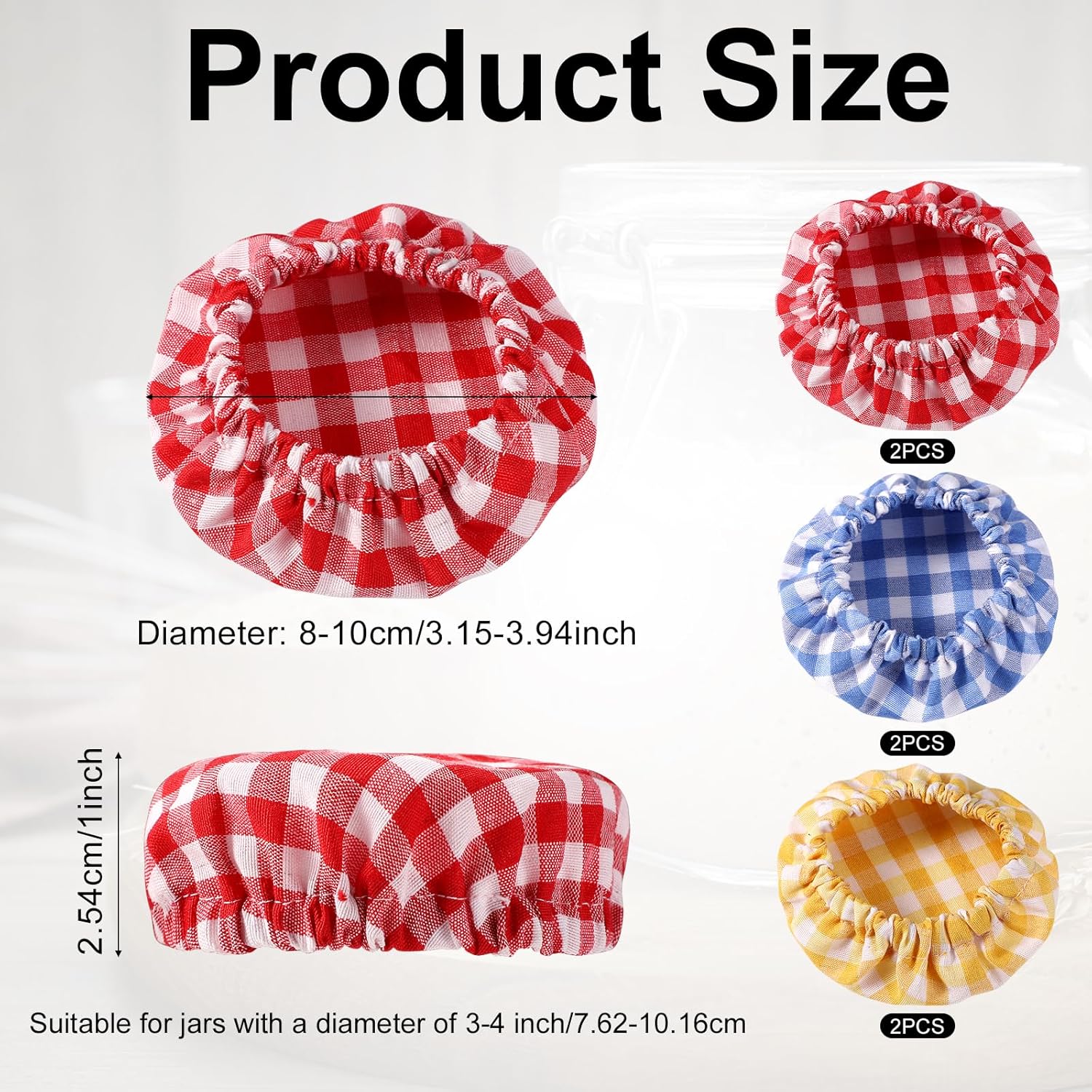 6pcs Jar Cloth Covers, Plaid Cloth Jar Covers Elastic Unbleached Cloth lid Reusable Sourdough Starter Bowl Cover Dough Basket Cover Preserving Lids Food Storage for 3-4 Inch Jar Mouth Kitchen Baking Supplies
