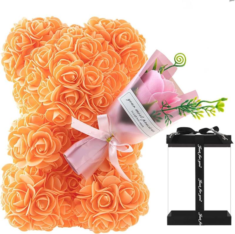 Rose Bear Gifts for Women-Best Gift for Valentine's Day,Mother's Day,Christmas,Birthday,Handmade Artificial Rose Teddy Bear Gifts for Girlfriend,Mom, and Daughters, Artificial Roses Bouquet with Bear Shaped Design,Surprise Clear Gift Box