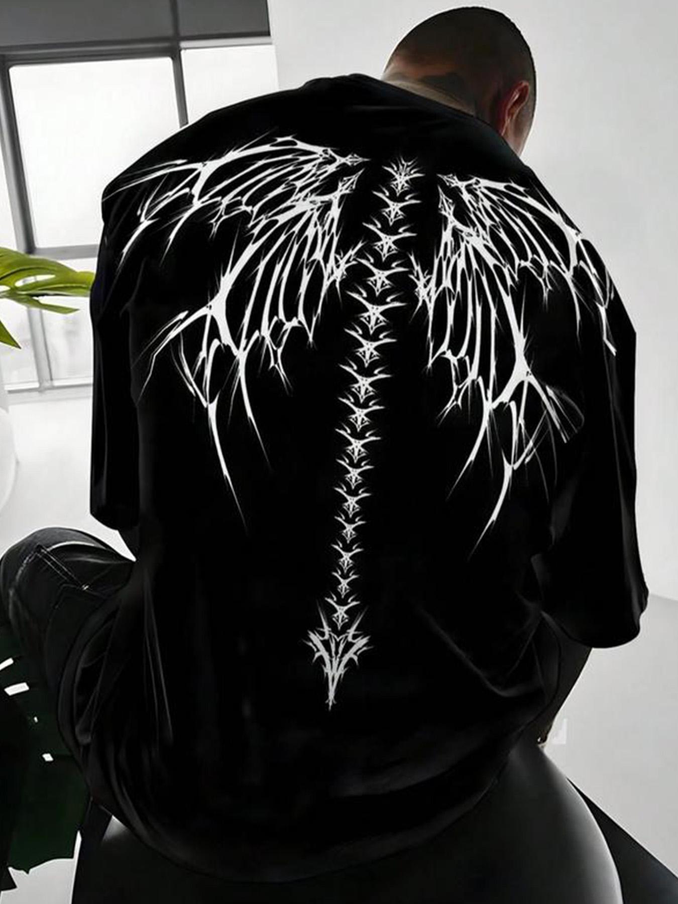 トップス Na+H cyber bug t-shirt gothic archive Men's Short Sleeve T-Shirt, Fitted, Wing & Spine Print Back