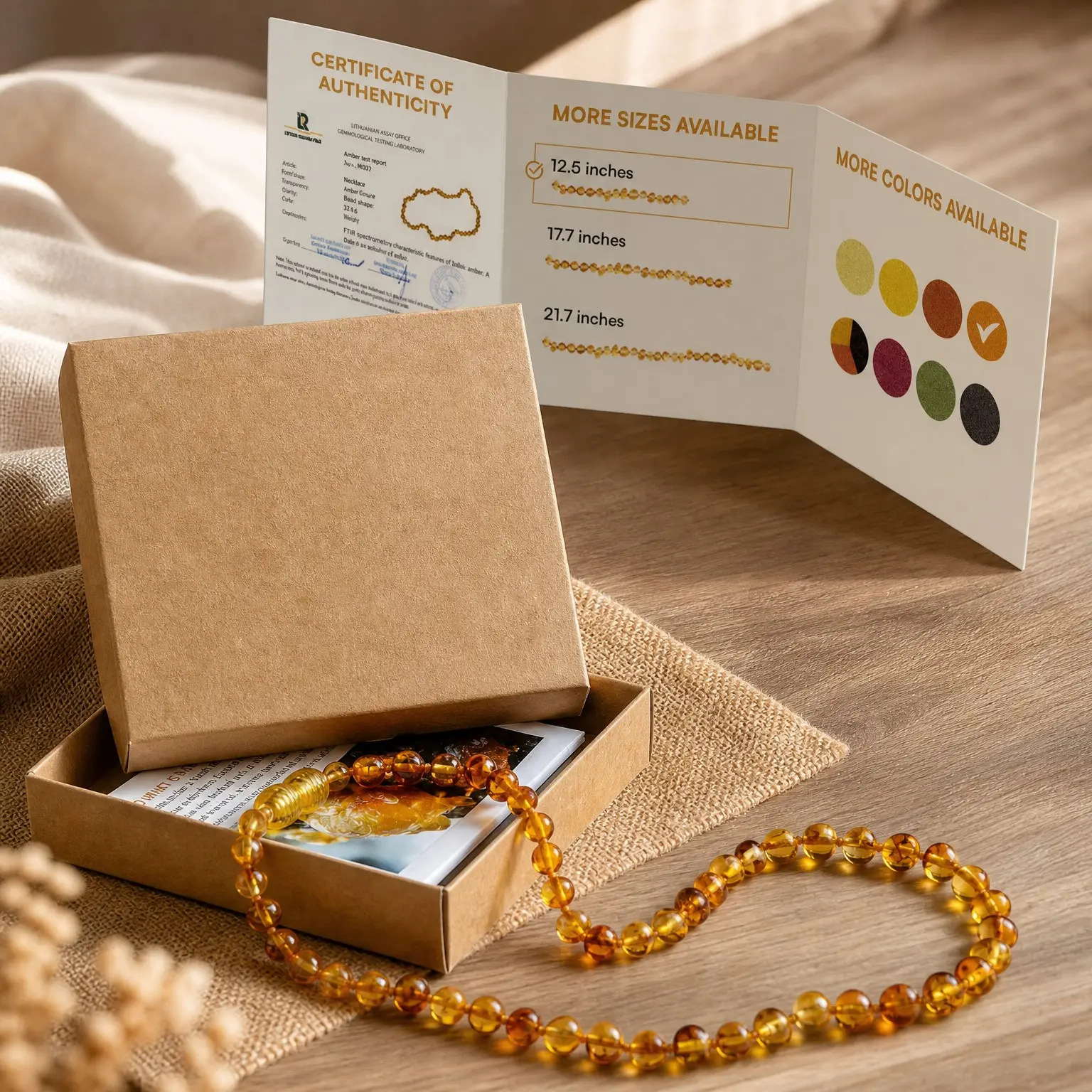 Baltic Amber Necklace - 12.5", Polished Beads, 8 Colors | Authentic, Certified, Unisex Handmade JewelryGift