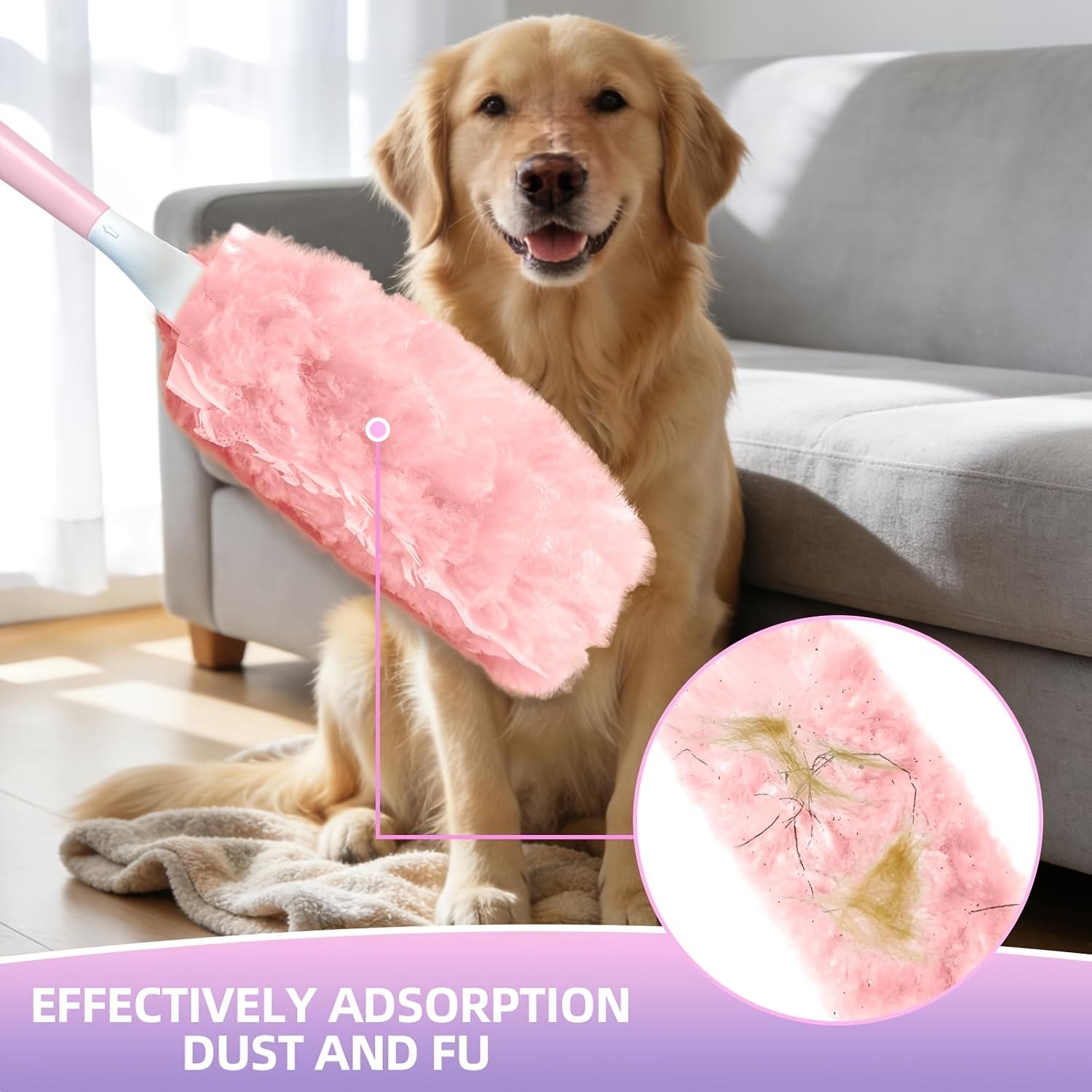 Disposable Pink Static Dust Duster, Dust Cleaning Feather Duster for Home and Car Use, Household Cleaning Replacement Dust Brush Heads, Refill Duster Heads (with Handle), Duster Refills - Cleaning Supplies