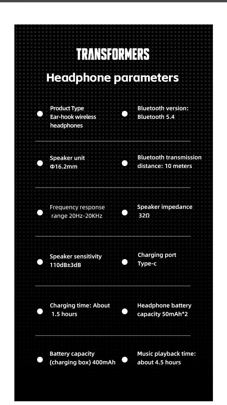 Transformers TF-T15 Wireless Bluetooth 5.4 Headsets High-resolution Surround Sound Earbuds, Invisible & Comfortable Open Ear Headset with Earhooks