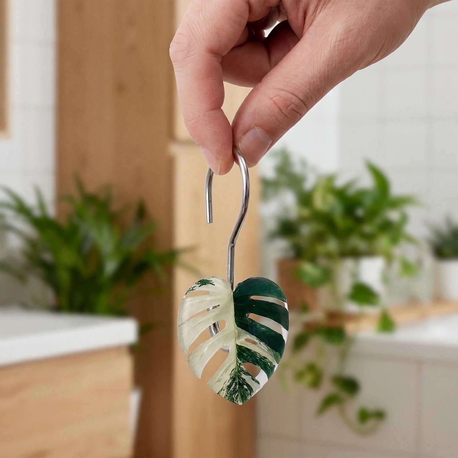 12 Piece Tropical Monstera Leaf Bath Curtain Hooks, Acrylic Creative Design, Stainless Steel Rust-Proof Waterproof, Easy Installation, Shower Curtain Hooks Rust Proof #GLOBAL PICKS