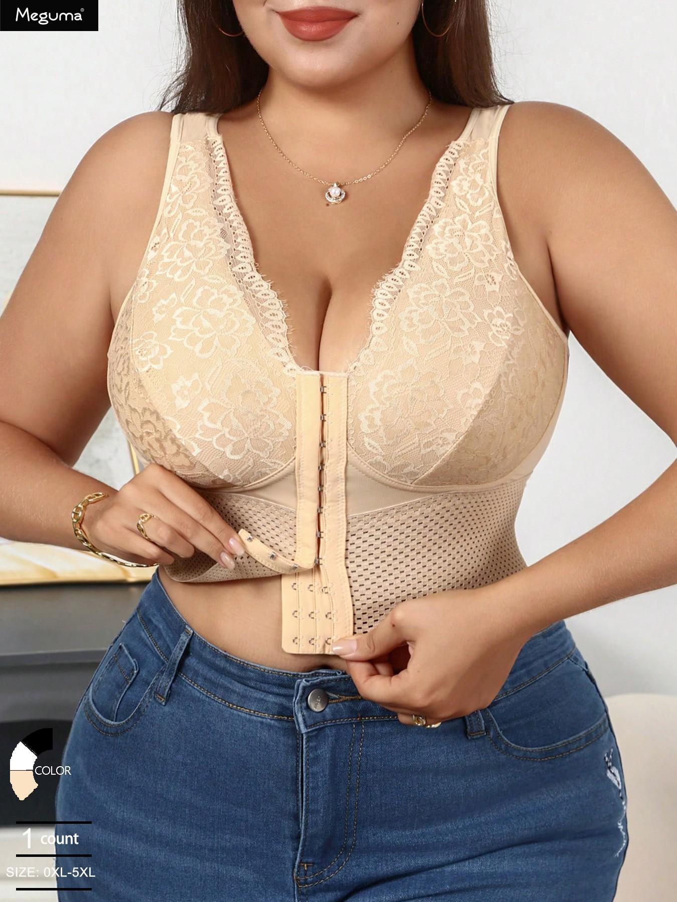 Multi-functional Shaping Bra Designed for Plus-Size Women Front-Closure Buckle Push-Up Wire-Free Posture-Correcting Bra, Longline Posture Bra, with Tummy-Control Shaping Women's Apparel