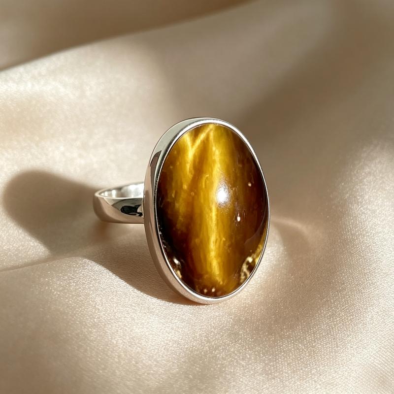 Oval Cabochon Bezel Set Statement Finger Ring, Smooth Solid Wide Band Ring, Bohemian Fashion Ring for Women Anniversary Party Gift