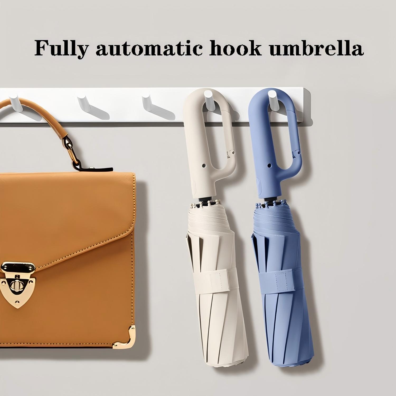 Ring Buckle Automatic Umbrella, Reflective Safety Strips, Durable Windproof, Reverse Auto Open, Travel Portable, Compact Foldable