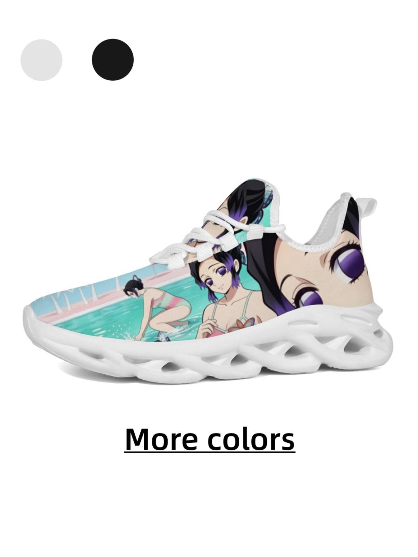 Unisex Anime Style All-Over Print Sneakers, Breathable Mesh, High Elastic Shock Absorption, Anti-Slip Eva Sole, Casual Outdoor Shoes