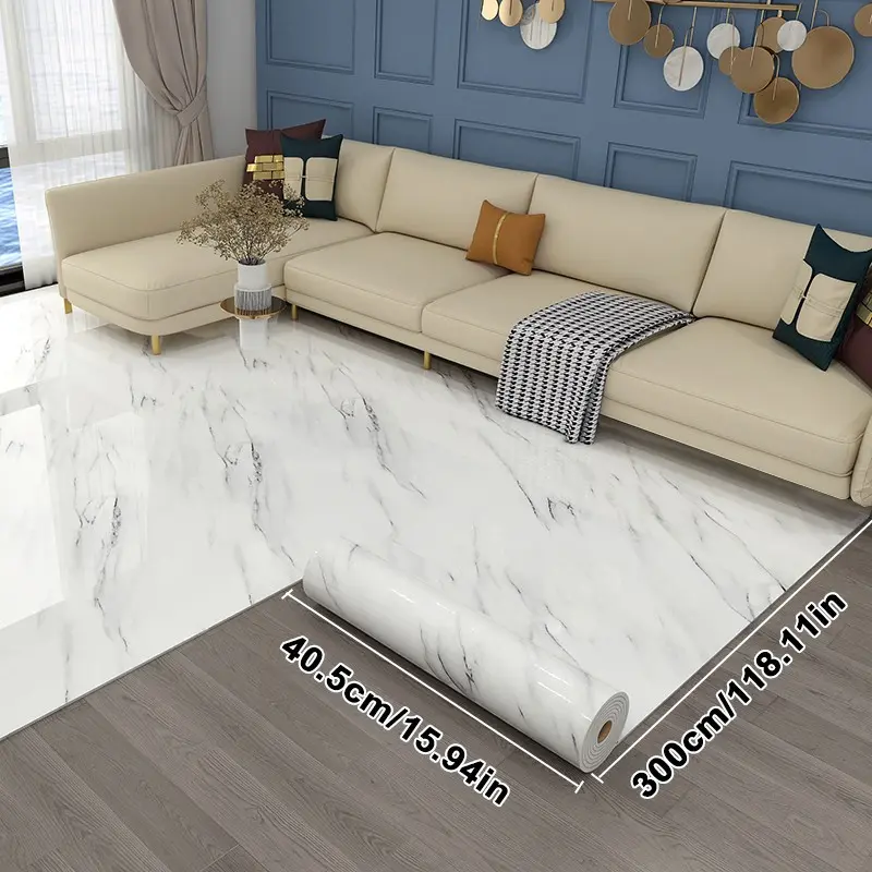 Self-Adhesive Vinyl Floor Tile, 15.75in X 118.11in, Waterproof Peel and Stick Marble Wallpaper, Faux Marble Finish, Easy to Clean & Install, DIY Flooring for Kitchen, Bedroom, Living Room ,Bathroom,Vinyl Flooring Roll