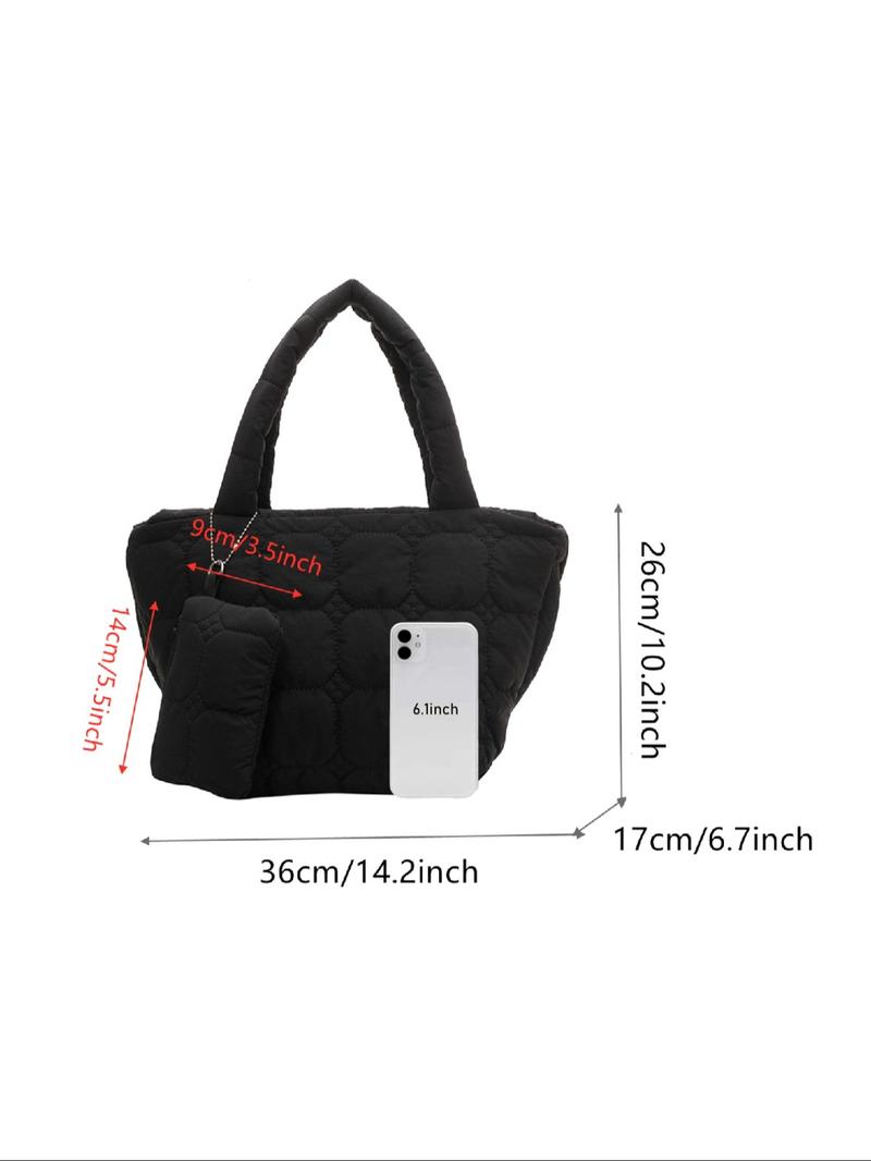 Women's Fashionable Quilted Tote Bag & Wallet Set, Large Capacity Travel Shoulder Bag & Wallet, Casual Trendy Versatile High-quality Daily Commuting Bag Set