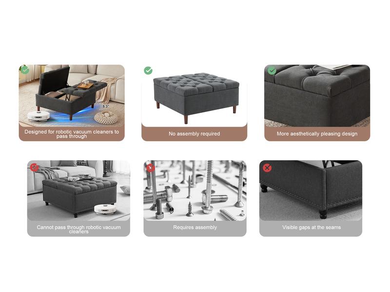 35 Inch Extra Large Storage Ottoman Coffee Table with Lift Top, Oversized Square Ottoman with Storage, Tufted Upholstered Ottoman Coffee Tables for Living Room