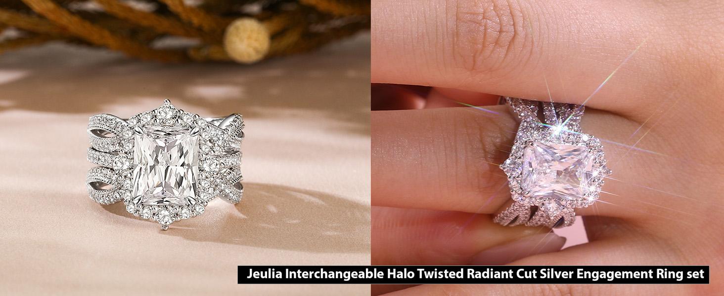 Jeulia Interchangeable Halo Engagement Ring Set Twisted Radiant Cut Sterling Silver SEC finejewelry