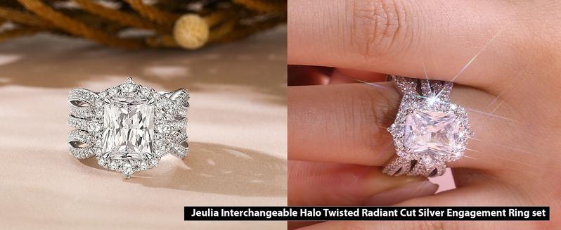 Jeulia Interchangeable Halo Engagement Ring Set Twisted Radiant Cut Sterling Silver SEC finejewelry