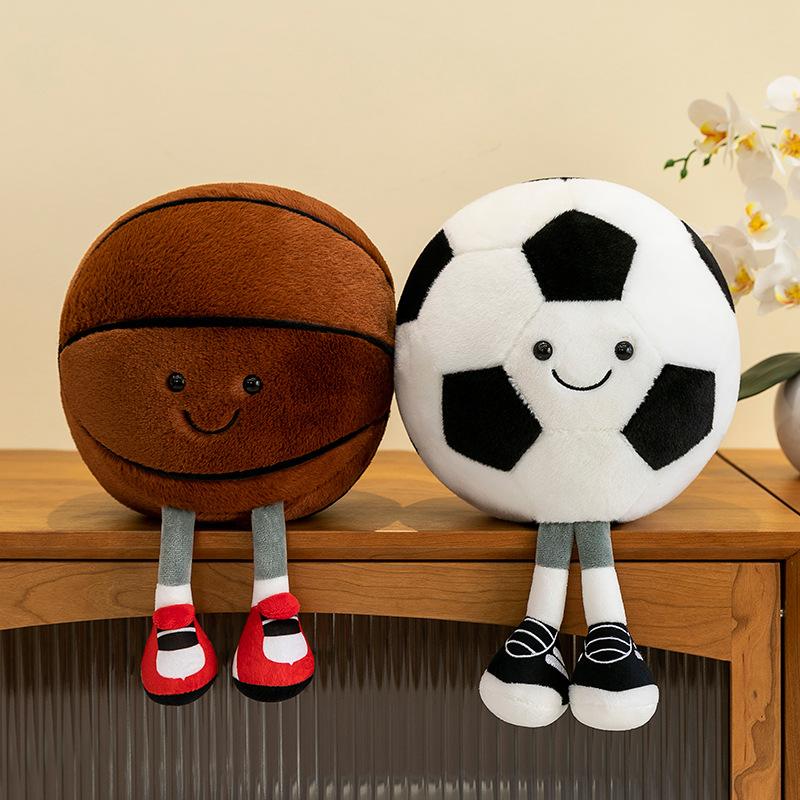 Creative plush toys with legs (11 inches), such as soccer balls and basketballs, are fun and make the perfect Christmas gift.