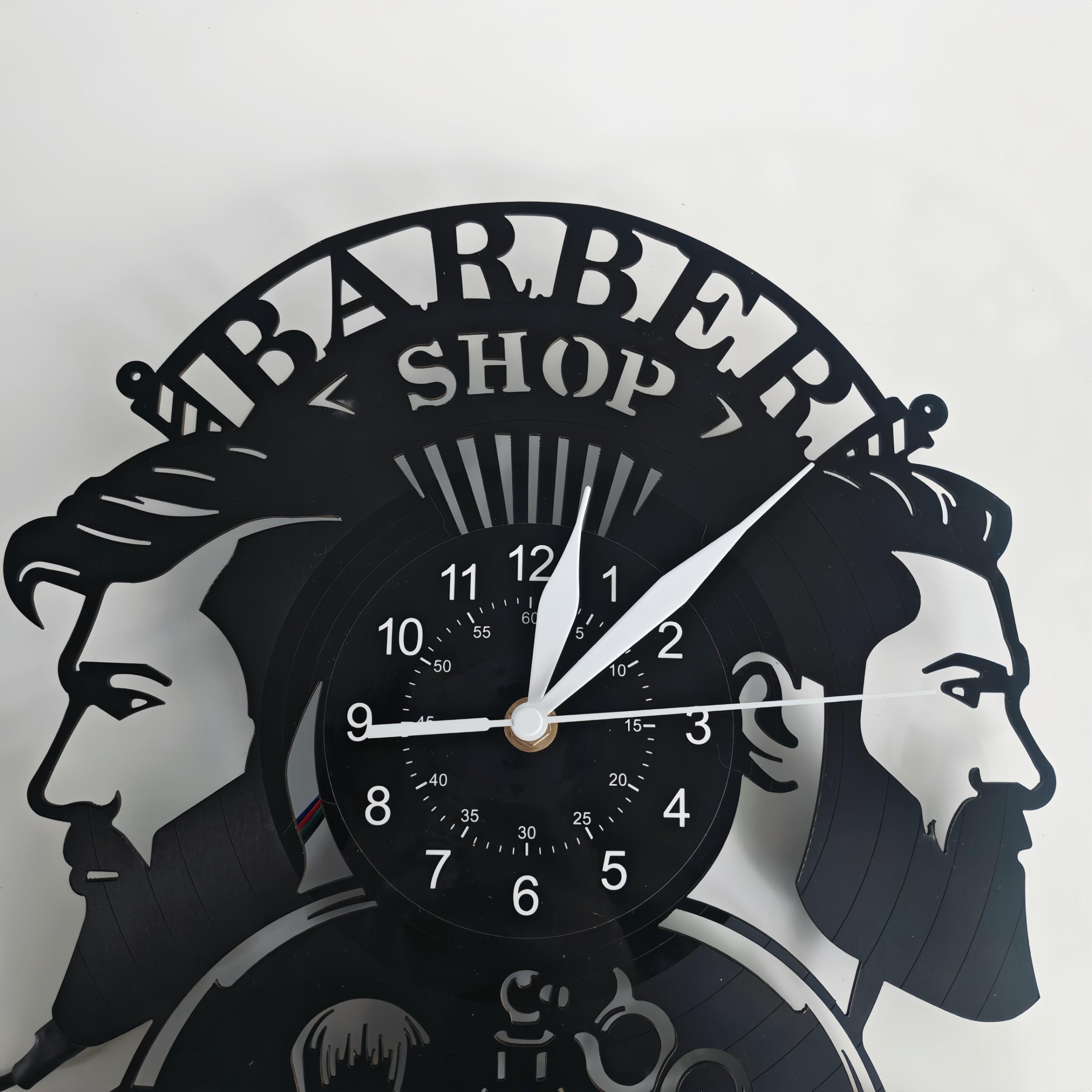 Barber Shop Theme Vinyl Record Wall Clock, Creative Decor for Salons, Clubs, Bedrooms, Unique Gift for Barbers and Hairdressers