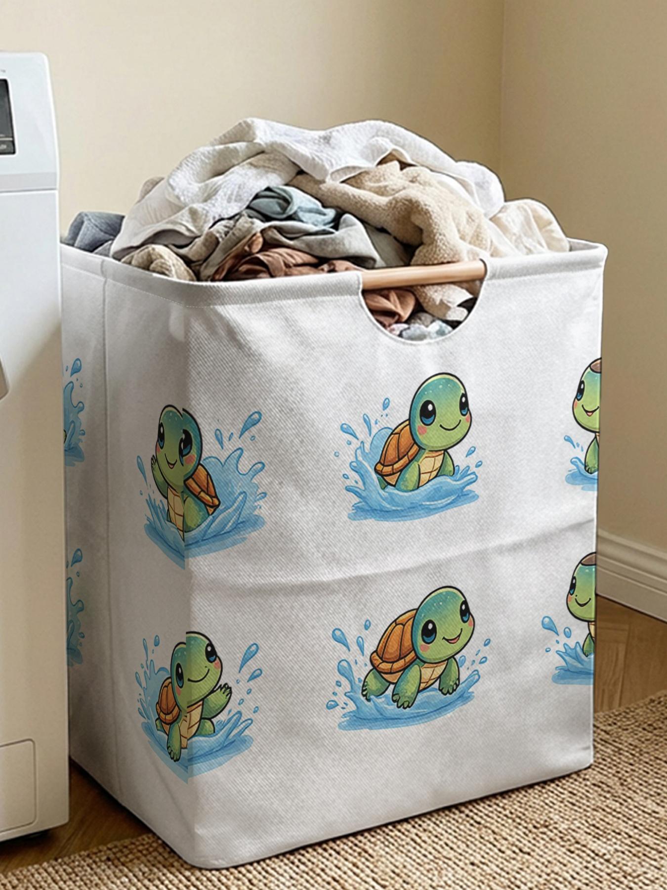 Turtle Pattern Printed Open Storage Bin, Foldable Laundry Basket Storage Bag with Handles, Household Foldable Laundry Hamper for Bathroom and Dirty Clothes Storage