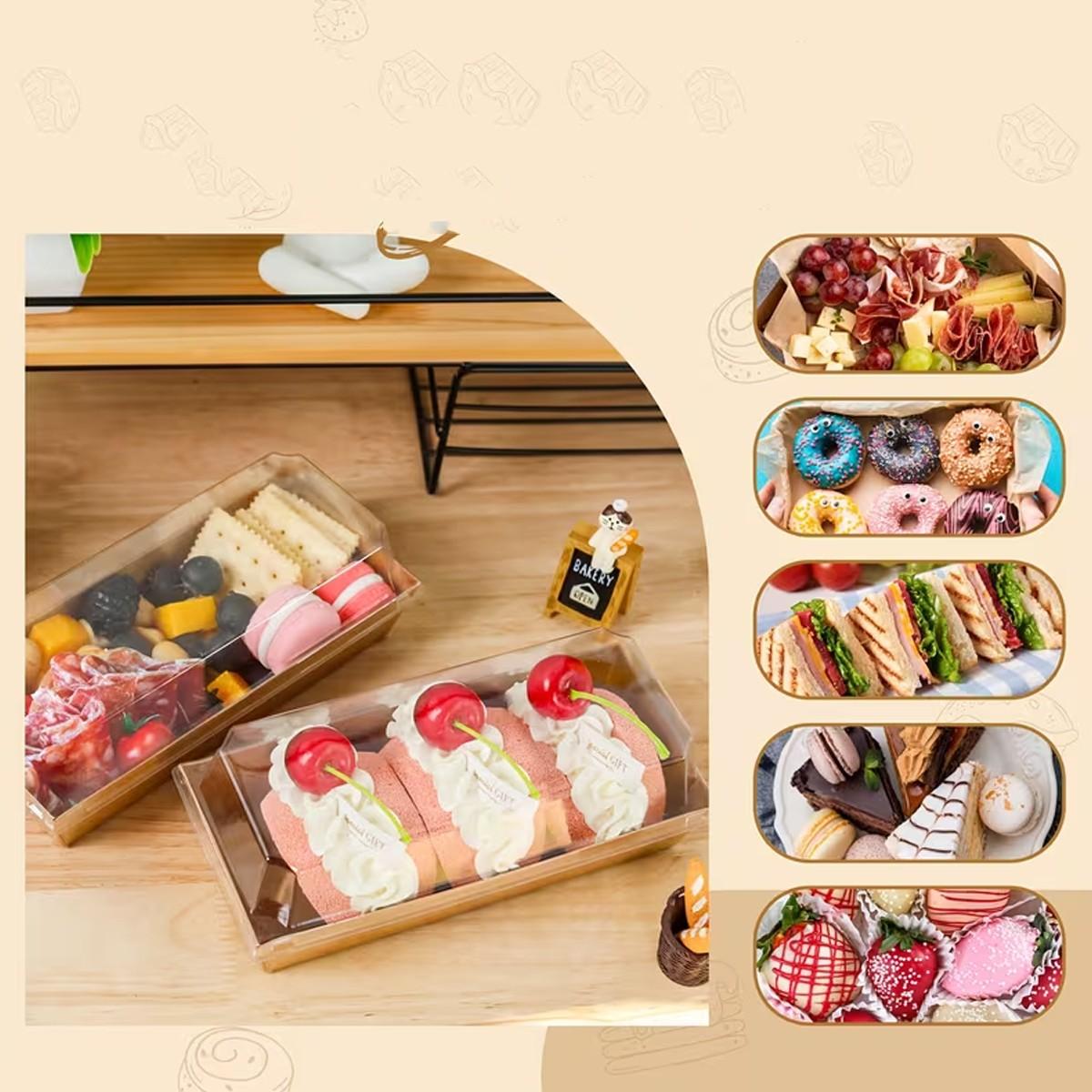 10/30pc Kraft Paper Baking Box with Transparent Plastic Lid, Rectangular Dessert Container for Donuts, Cookies, Cakes, Sandwiches, Light Snacks, Events, Premium Cake Box