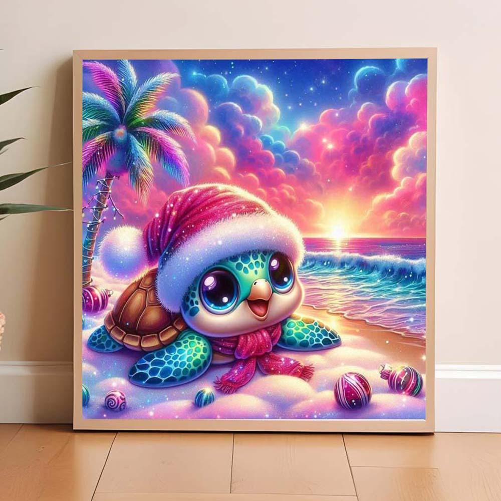 5D DIY Full Drill Round Diamond Painting Kit - Sea Turtle, Christmas Mosaic Canvas DIY Wall Art, Home Wall Decoration