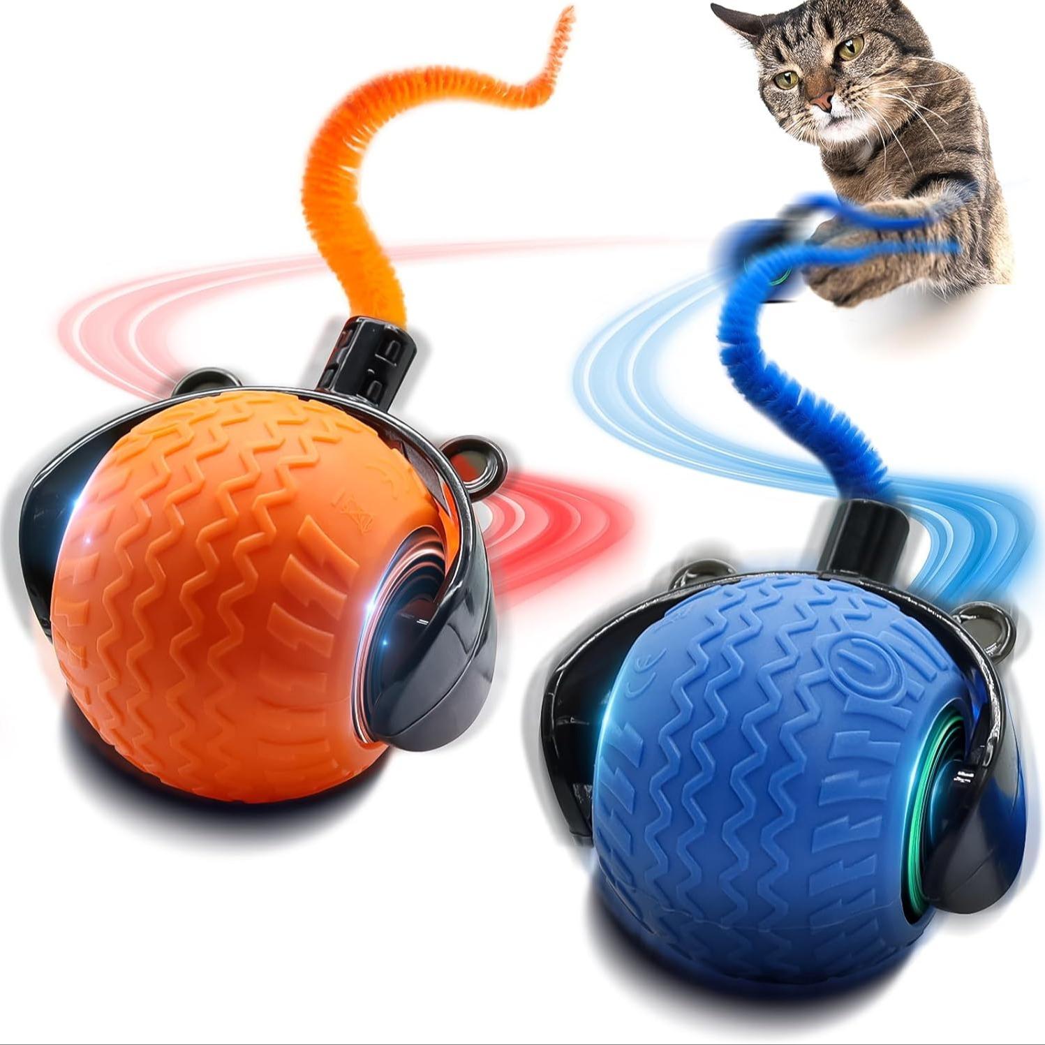 Interactive Cat Toy Ball, Automatic Interactive Pet Toy with Tail, Rechargeable Dual Speed Design for Indoor Cats, Small/medium/large Sizes，Activated with Bird Sound, Tail, Obstacle Avoidance, and Puzzle Features for Indoor Cats | Stimulates Hunting Insti