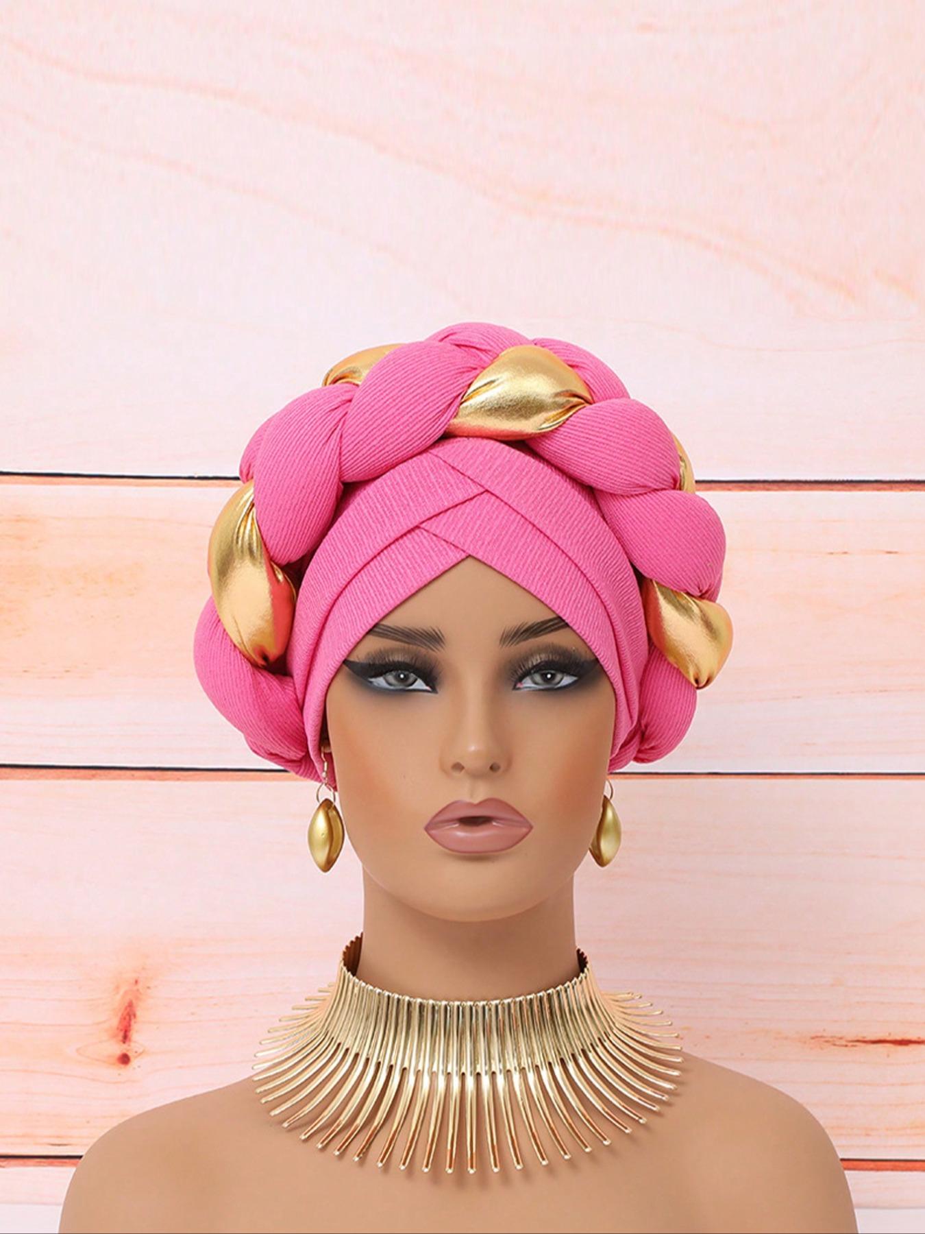 Women's Knitted Headscarf Hat, Braid Design, Puff Ball Style, Comfortable Fit for Daily Wear & Parties, Turban Hijab, Turban Wrap, Fashion Hair Scarves