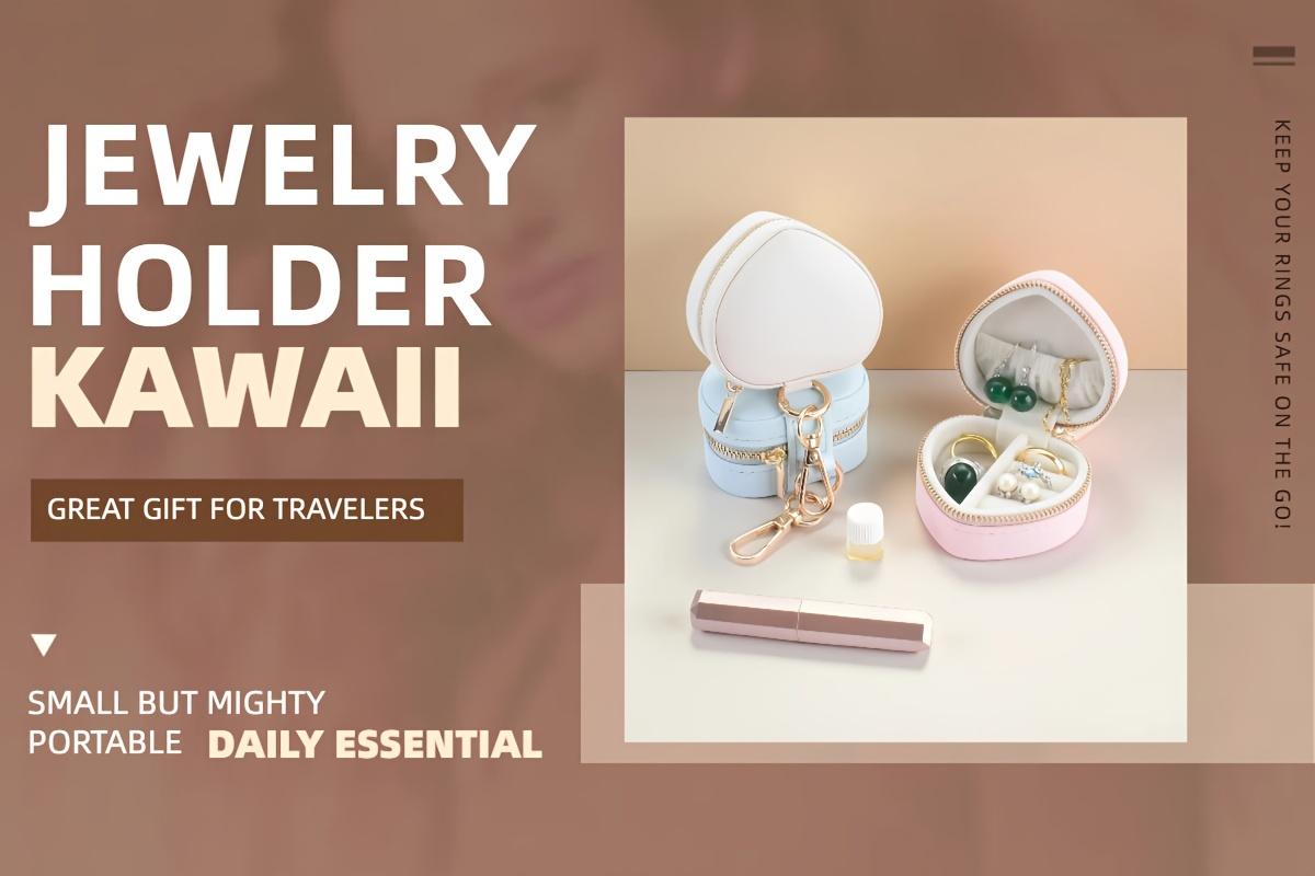 1 PC mini jewelry box heart-shaped jewelry storage box with key chain zipper closure design convenient jewelry box.