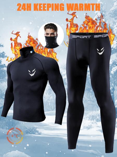 Men's Thermal Underwear Set – Soft, Breathable & Warm Top and Pants, Stylish Printed Winter Base Layer, Tight Leggings Fitness for Skiing, Outdoor Activities & Daily Sports