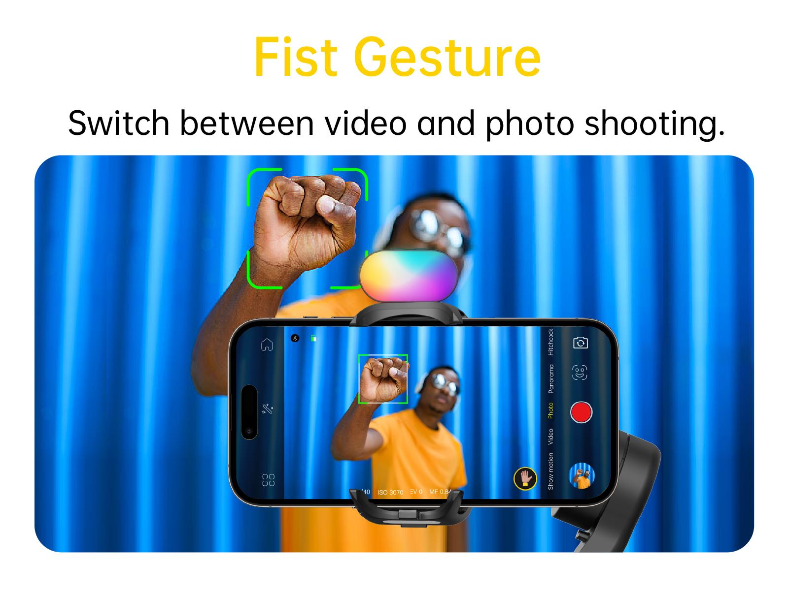 AOCHUAN 3-Axis Gimbal Stabilizer for Smartphone, Gimbal w/RGB Magnetic Fill Light Upgraded Face Tracking Focus Wheel Foldable iPhone Gimbal for iPhone/Android Phone gimbal Vlog RecordingCamera Clip Camera Accessories Smart XE-2