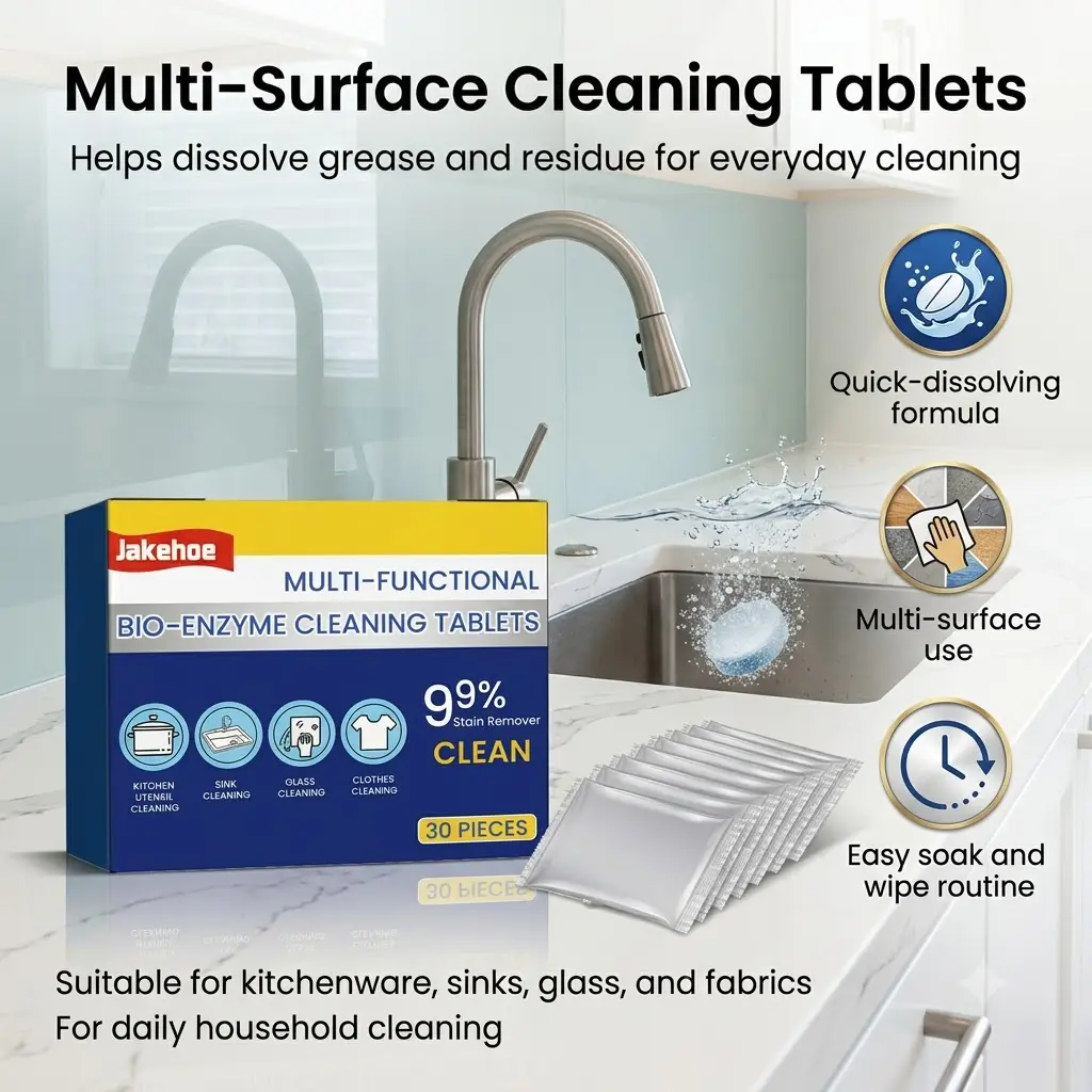 Multi-Purpose Cleaning Tablets, All-Purpose Cleaner Tabs for Bathroom, Kitchen, Stainless Steel, Tile, Grease, Rust Stains, Fabric Stains, Dirt, Grime and Daily Home Cleaning