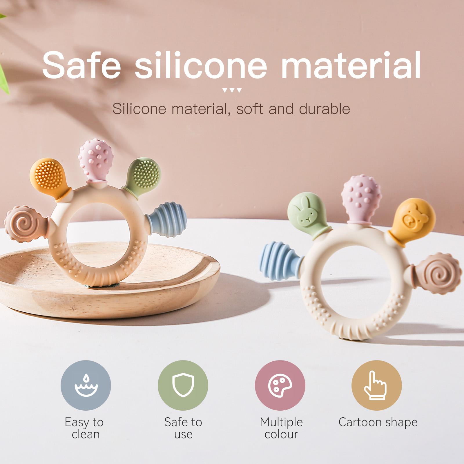 Baby Silicone Teething Ring with Cute Shapes, Safe & Gentle Design, Perfect for Soothing Gums, Ideal Gift for Newborns