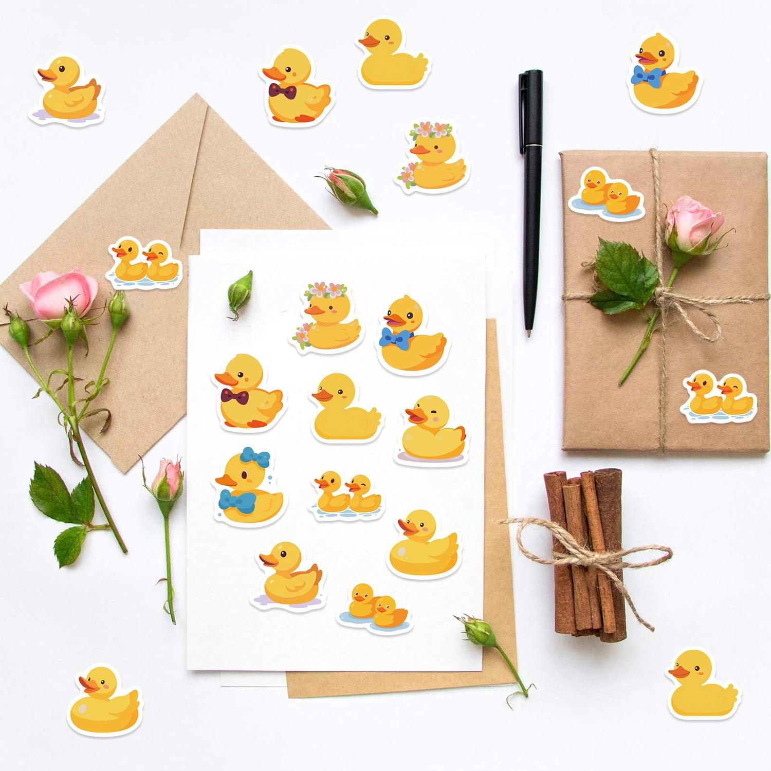 500PCS Cute Duck Stickers for Kids 10 Styles Sticker Rolls Rubber Yellow Ducks Stickers Duck Party Favors Waterproof Vinyl Stickers(500 Per Roll)