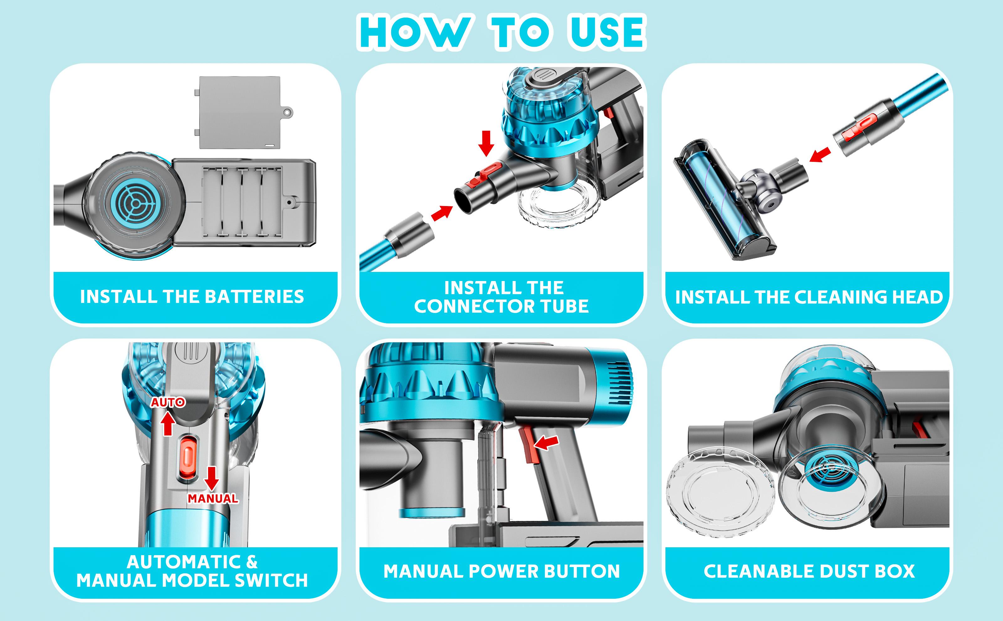 BLAXTEM 4-in-1 Kids Vacuum Cleaner Set with Real Suction & Interactive Play for Toddlers - Christmas Gift Warm Up for Holiday, Perfect Birthday Gift for Boys & Girls Ages 3-7+