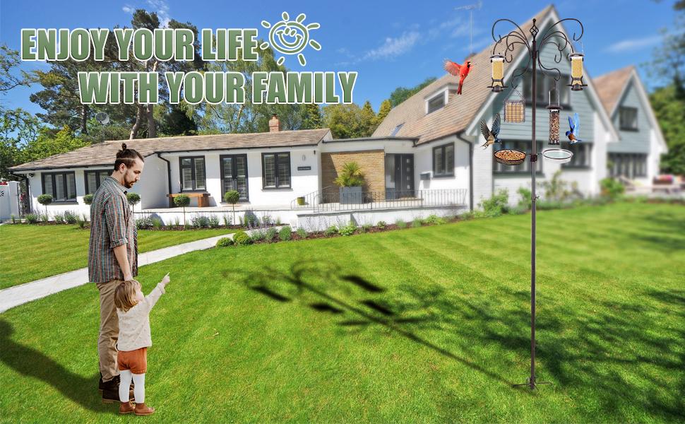 93 Inch Squirrel Proof Bird Feeder Pole Station with 4 Feeders Water Tray Food Tray & Spring for Outdoor Use Enhanced Stability Easy Clean Design 93 Inch Squirrel Proof Bird Feeder Pole Station with 4 Feeders Water Tray Food Tray & Spring for Outdoor Use Enhanced Stability Easy Clean Design