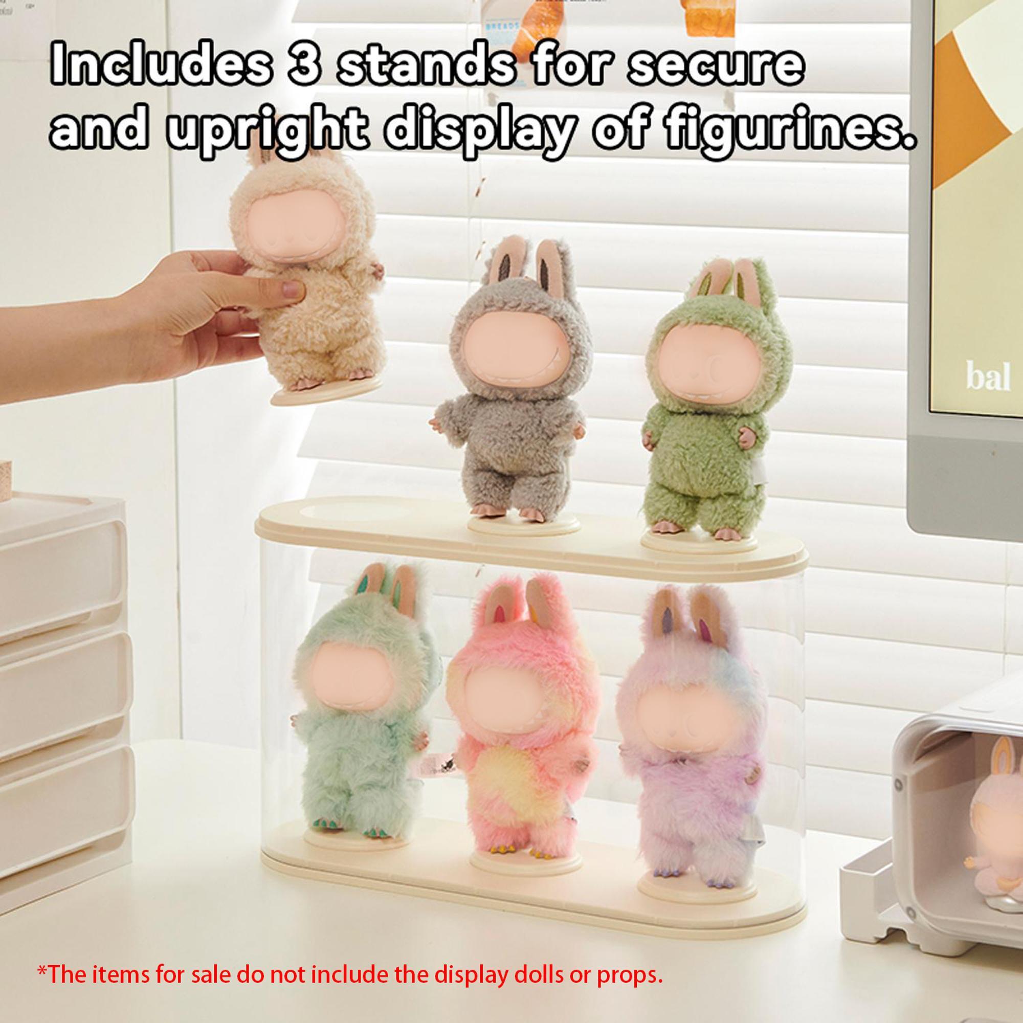 Trendy Plush Keychain Display Case with 3 Independent Stands, Stackable and Combinable, Suitable for Plush Keychains and Figurines like Labubu, Skullpanda, DIMOO, HIRONO, MOLLY, Stylish Keychain