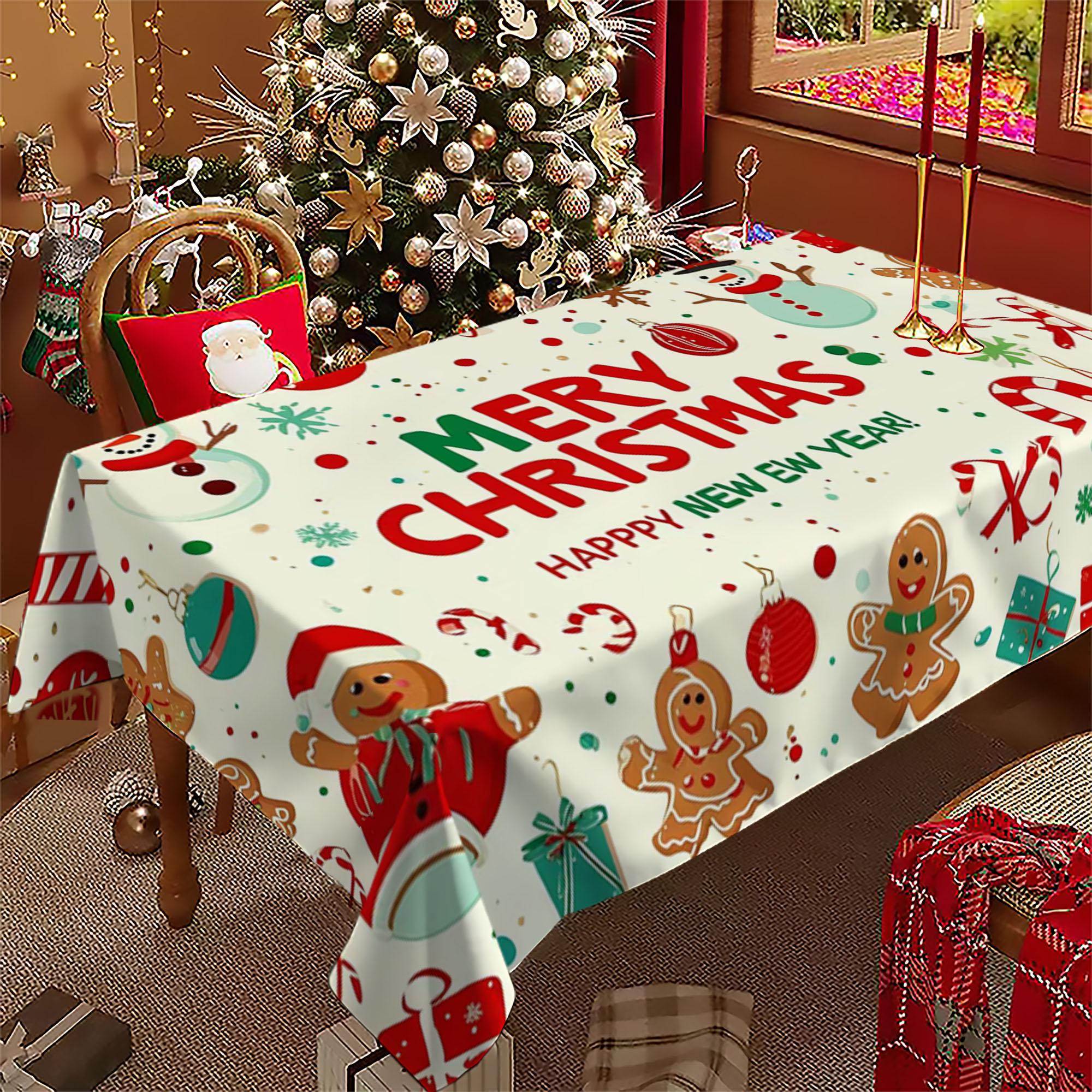 Rectangular Christmas Tablecloth, Gingerbread Man Snowflake Design, Holiday Party Decorations, New Year Eve Dinner Decoration
