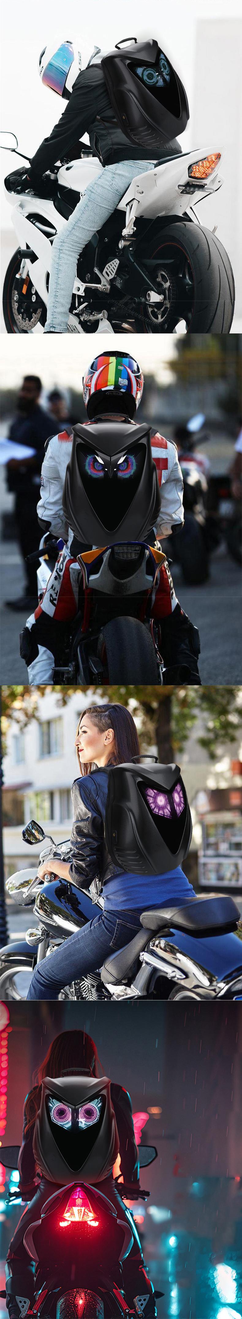 Motorcycle DIY Backpack - Hard Shell Large Capacity with APP, Programmable Backpack Designed by Owl - Ideal for Cycling, Camping, and Travel Motorcycle DIY Backpack - Hard Shell Large Capacity with APP, Programmable Backpack Designed by Owl - Ideal for Cycling, Camping, and Travel