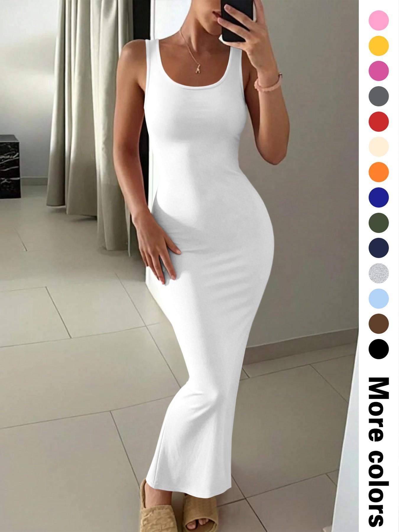 Women's Summer Casual  Round Neck Sleeveless Slim Fit Long Maxi Dress, 14 Color Options, Perfect for Daily Wear, Versatile for Various Occasions