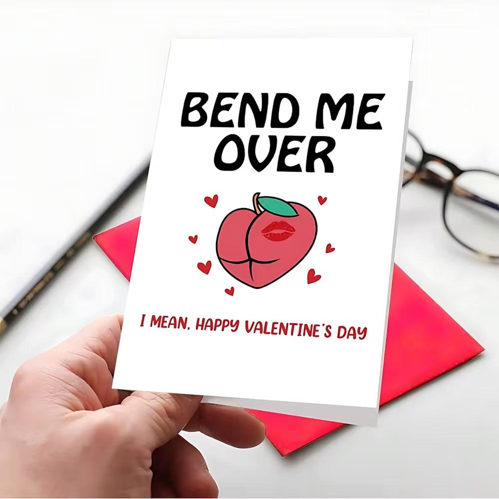 1/3/7pcs Naughty Birthday card Valentine's Day Greeting Card for Him/Her, Funny "Bend Me Over" Peach Meme Card with Blank Inside, Rude Humorous Love Note for Boyfriend/Girlfriend, Perfect Hilarious Gift to Celebrate V-Day with Flirty Fun