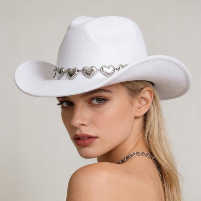 European and American cross-border hollow metal oversized love chain hat chain hip hop punk cowboy hat top hat retro felt hatSpeedy Smarts