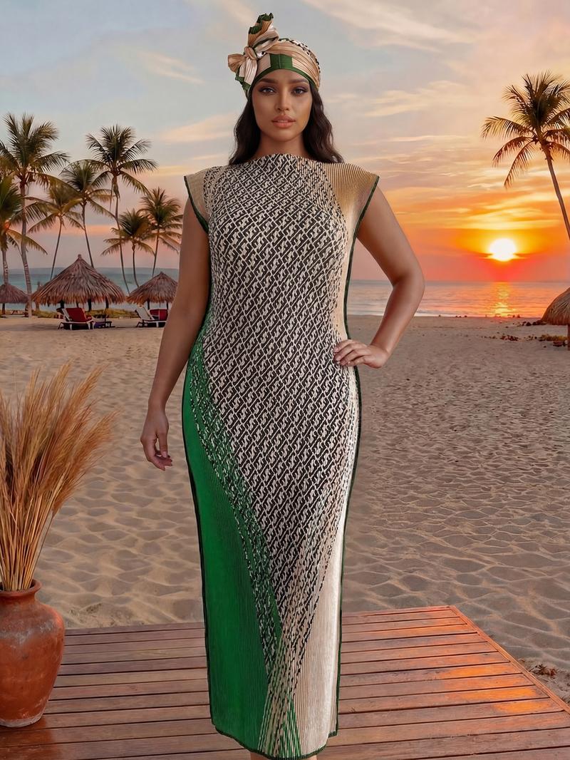 Women's Elegant Animal Print Long Dress Set, Slim-Fitting Moo Moo Skirt & Scarf, Beach Sun Protection Shawl, All Seasons Fashion