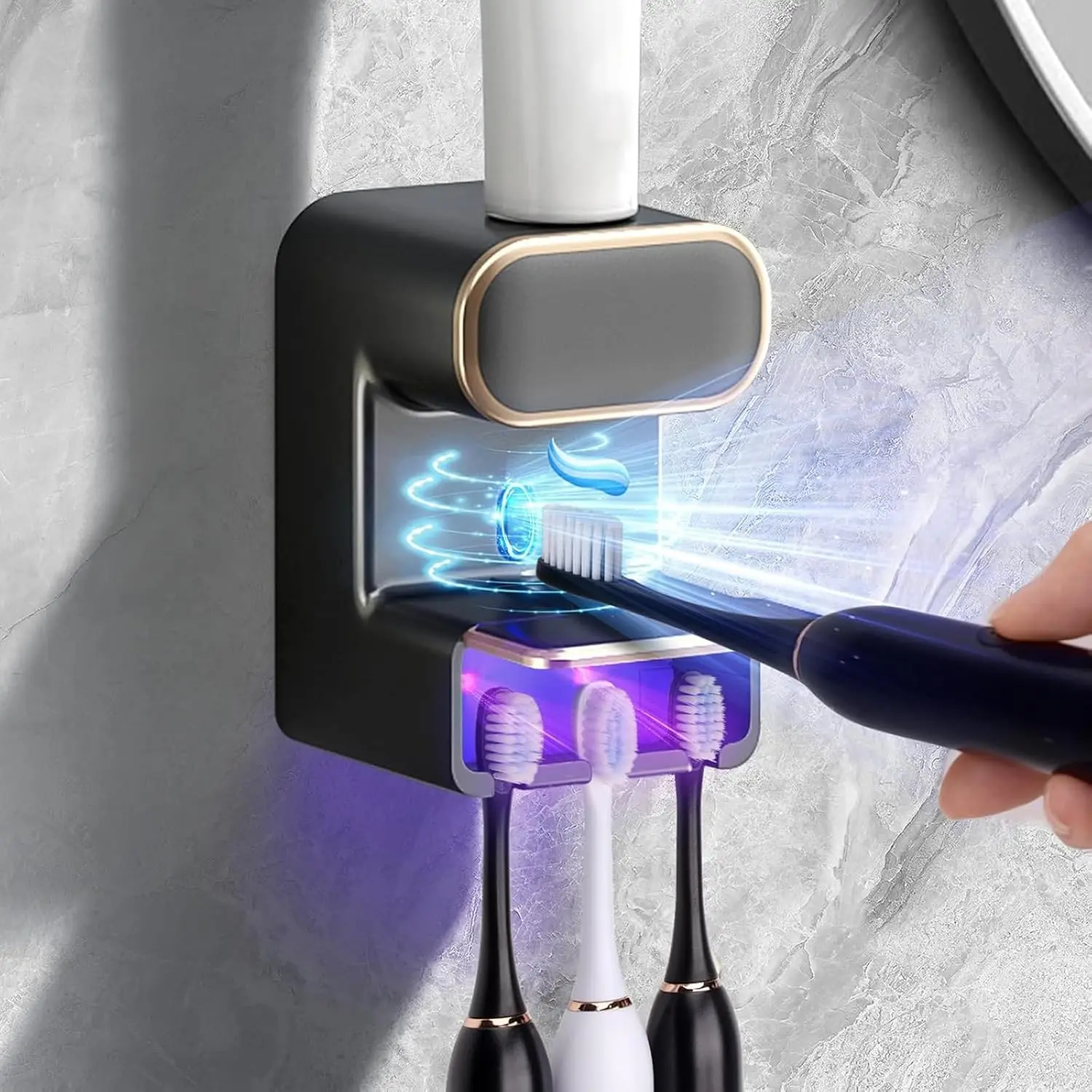 Toothpaste Dispenser,Wall Mounted Electric Toothpaste Dispenser with 3 Toothpaste Slots,Toothpaste Dispenser for Kids and Adults (Black)