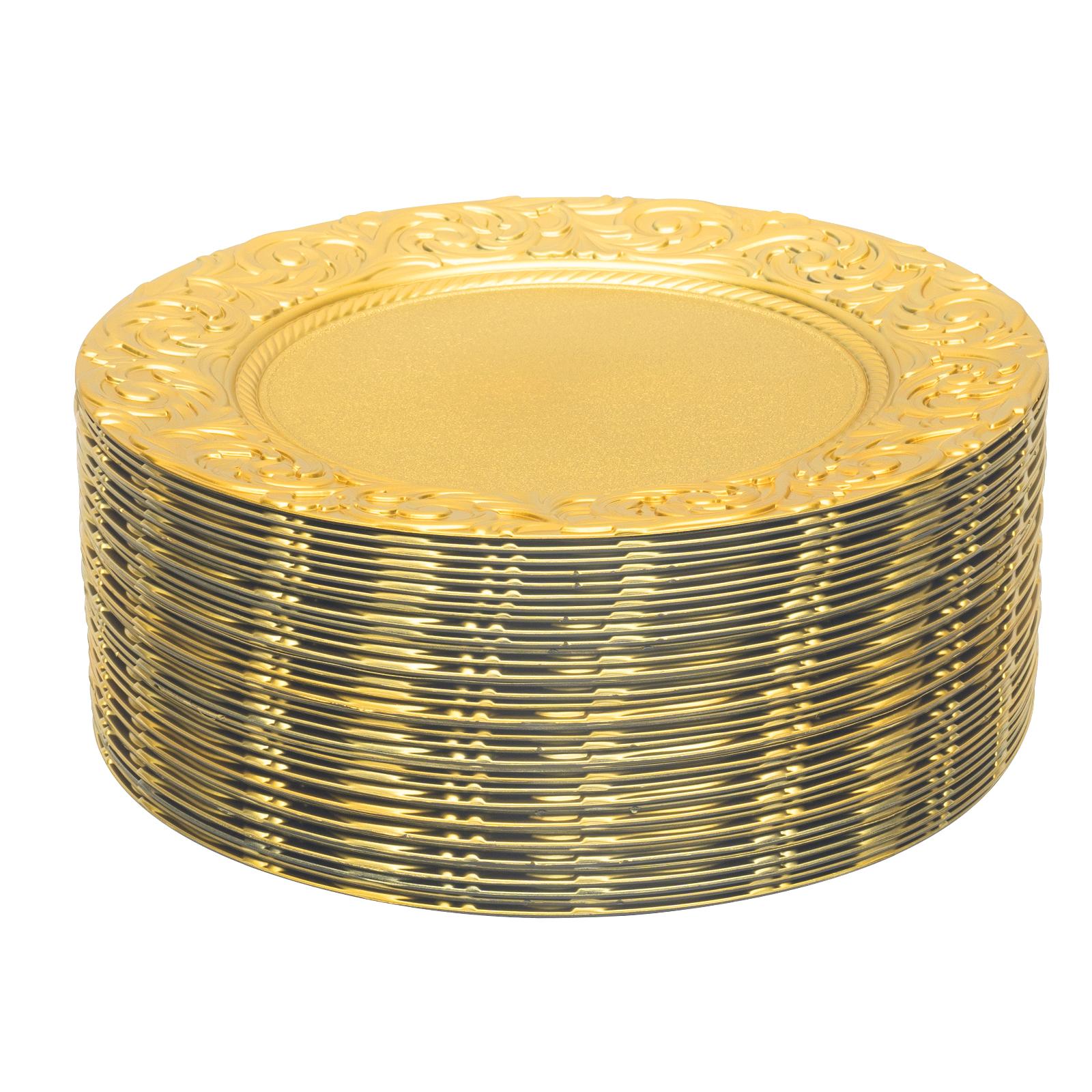 100 Pcs Gold/Sliver/Green/Black Charger Plates Set 13 Inch Round Plastic Serving Trays Reusable for Wedding Banquet Party Decorations