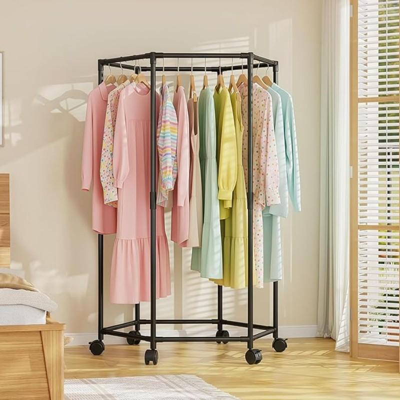 Hexagonal Rotating Clothes Hanger, Self-Standing Vertical Clothing Rack, Space-Saving for Laundry Room, Home Storage, /