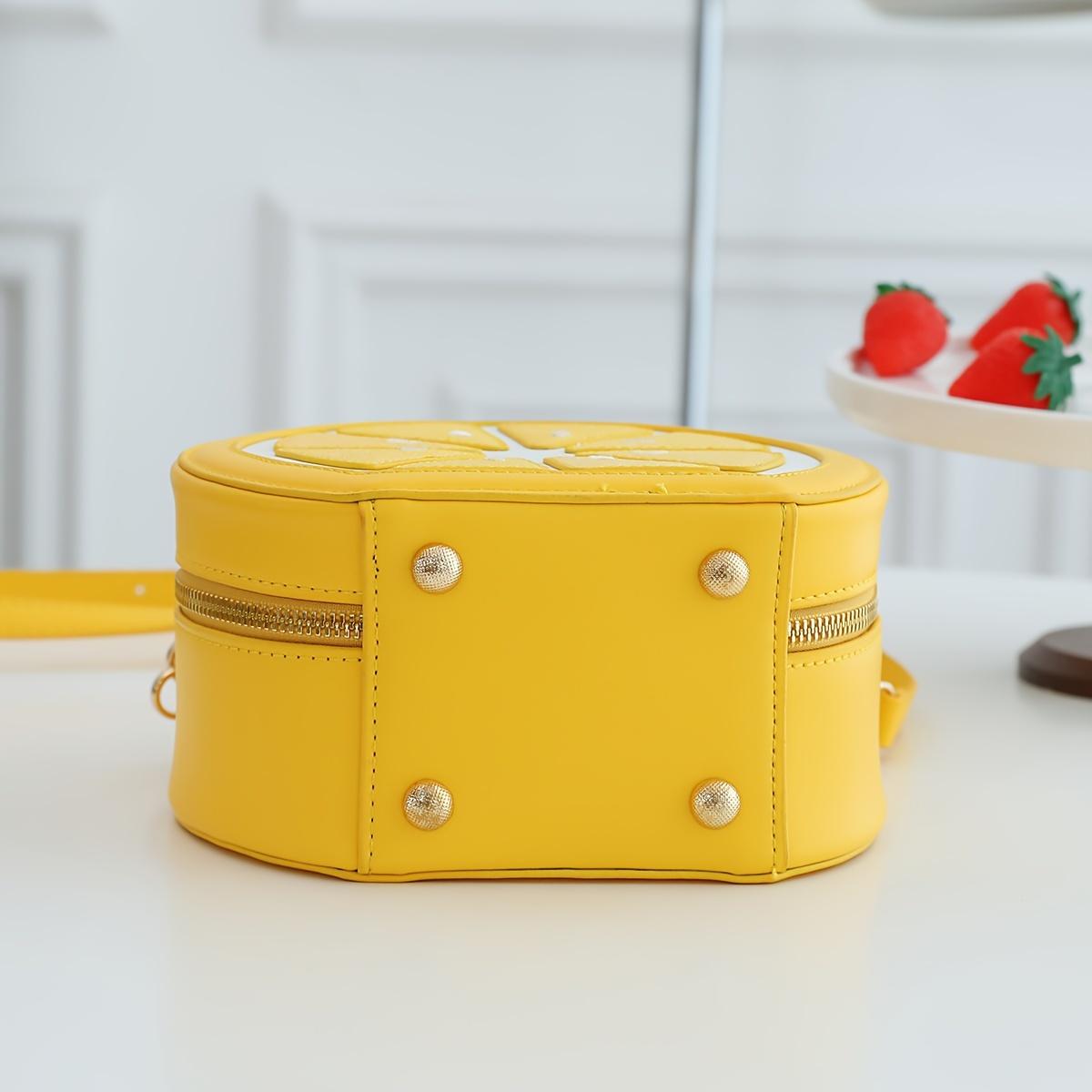 Women's Cute Lemon-Shaped Sequined PU Leather Fashion Crossbody Handbag - Compact Embellished Female Gym Bag with Adjustable Casual Crossbody Strap for Party Use