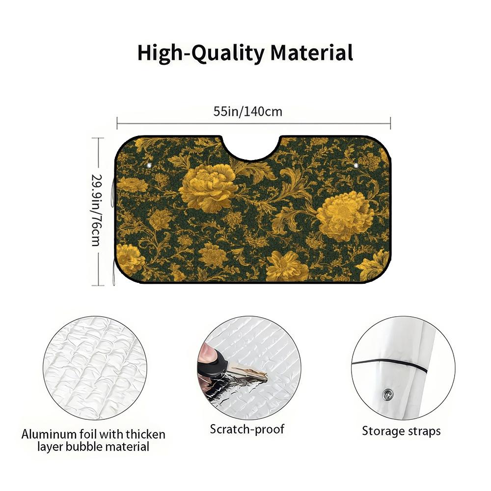 1pc, Golden Floral Elegance Pattern Car Windshield Sunshade, Compact Folding Sun Visor for Front Windshield, Ensures Comfort During Long Drives and Weekend Parking